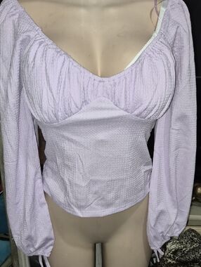Women’s Lavender Peasant Tunic Top with Long Balloon Sleeves New Size Large